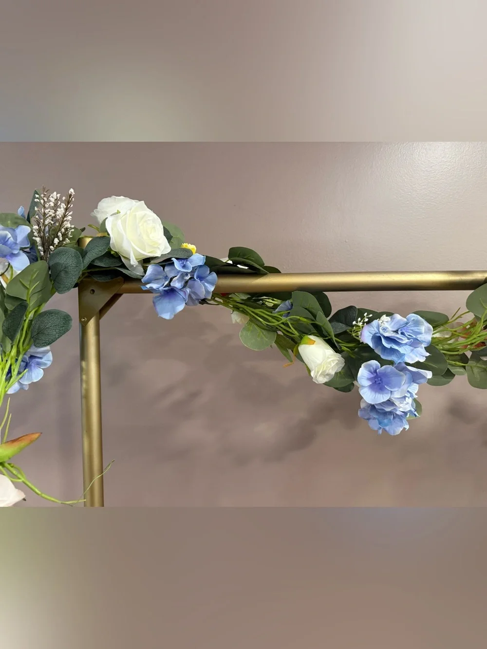 4-Floral Artificial Eucalyptus Garland with Blue Hydrangeas and Roses